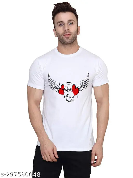 Polyester Mom Dad T-shirt, printed design with short sleeves, perfect for boys and men, available in S, M, L, XL, XXL