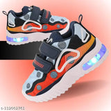 Orange mesh kids' light shoes, trendy and comfortable, slip-on design for boys, colorblocked pattern