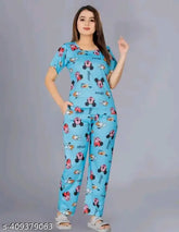Attractive printed polycotton short sleeve nightwear for women, stylish & comfortable sleepwear, India origin
