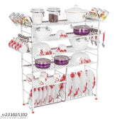 Stainless steel 6-shelf kitchen organizer, perfect for plates and cutlery storage. Modular design, 36H x 30L inches, Indian crafted