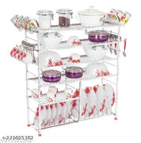 Stainless steel kitchen organizer, 6-shelf wall mount utensils rack with plate & cutlery stand, 36 x 30 inches (lower 2 plate)