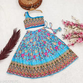 Cotton silk printed crop top with lehenga set for girls, ethnic motif design on rayon fabric, Indian children's clothing collection