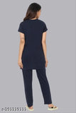 Navy cotton women's night suit with beautiful print, round neck design, premium quality cotton, available in sizes L-5XL, made in India
