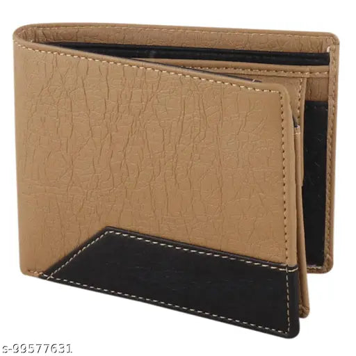 Stylish faux leather men's wallet, solid net design, 2 compartments, free size (10cm x 9cm) - Indian fashion accessory for modern gentlemen