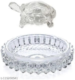 Glass Crystal Tortoise with Plate for Good Luck - Vastu decor item, Indian origin