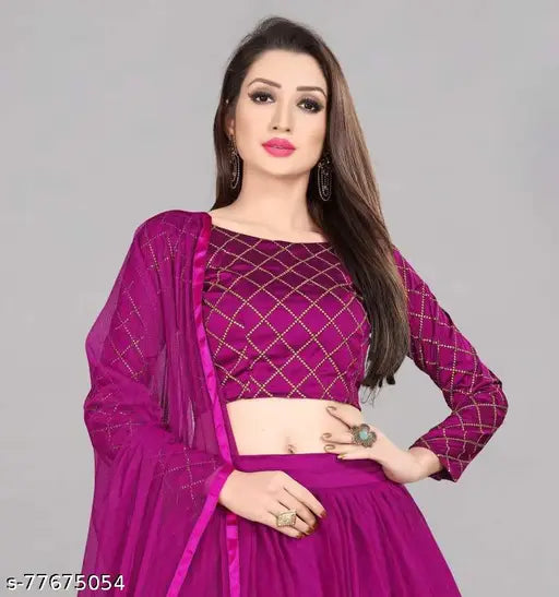 Fancy satin net lengha choli and dupatta, Indian traditional bridal wear with intricate detailing