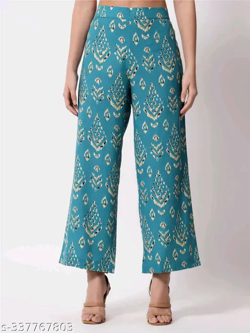 Stylish blue cotton kurta palazzo set with dupatta and bottomwear, printed three-quarter sleeves. Indian fashion for office, college, party. Hand in hand style & tradition. Home washable, premium quality, lightweight. Made in India
