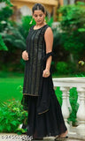 Black Georgette Sequined Sharara Set with Dupatta, Indian women's fashion, georgette material