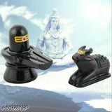 Marble black Shivling and Nandi combo, intricately carved Indian Shiva idols in 3x5cm dimensions
