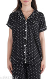 Black Rayon Printed Polka Dot Night Suit for Girls (Lower and Top) - ARUSHI - Stylish comfort for sleepwear