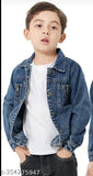 Denim solid boy zip jacket, long sleeves for kids' fashion, made in India