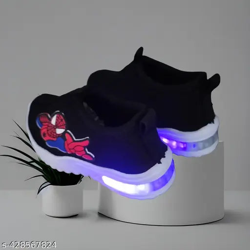 Foamed sole PVC print spid shoes, light burning black & white for toddlers aged 15-24 months, India origin