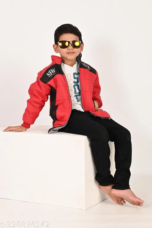 Multicolor reversible polyester winter jacket for kids, warm and stylish design with self-design net pattern
