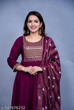 Purple rayon yug with zari woven net and cotton cambric dupatta, size M-6XL, Indian ethnic wear
