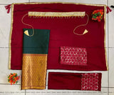 Unstitched Art Silk South Indian Style Half Saree for Women, embroidered choli and zari dupatta, lace patterns, unstitched lehenga (40 in waist, 42 in length), blouse with sequins work, ready to ship from India