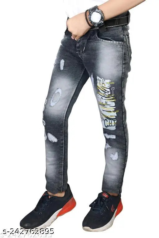 Designer denim jeans for men - premium fit, placement print, size 26 or 28 inches waist, 42 inches length