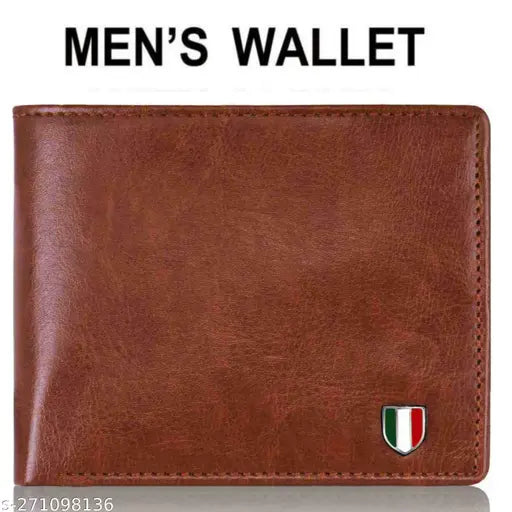 Tan PU leather men's casual wallet, slim design with 12 card slots & 5 compartments. High-quality bi-fold wallet for daily use, perfect fit in pockets or bags. Durable yet soft texture, timeless design never goes out of style. Made in India