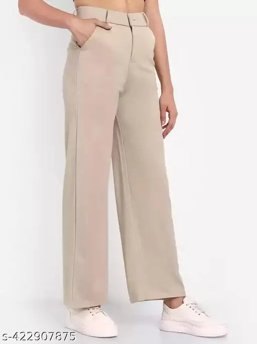 Straight-fit nylon trouser for women in solid color, ideal for fashionable workwear or casual outings from India