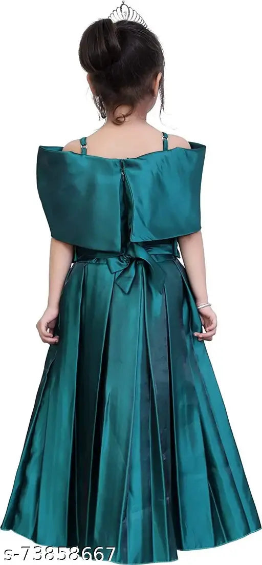 Teal satin frock for girls (3-4 yrs, 20 in bust & 26 in length), Indian handcrafted fashion