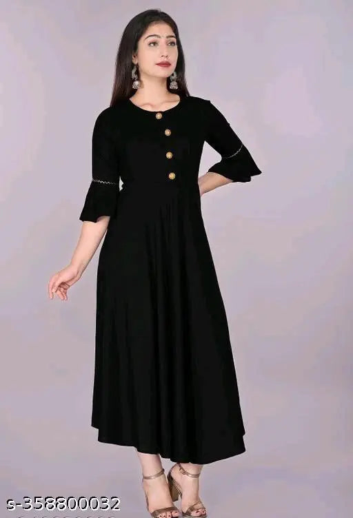 Black rayon long sleeve kurti, classic ethnic style for traditional events