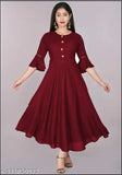 Maroon rayon flared Anarkali kurti, three-quarter sleeves, trendy ethnic wear for women