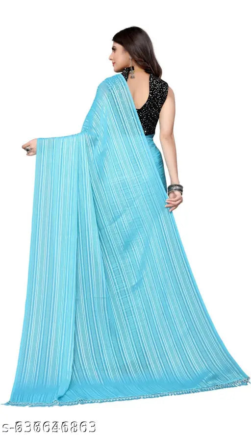Indian chiffon saree in self-design sequence net pattern, single piece with separate velvet blouse