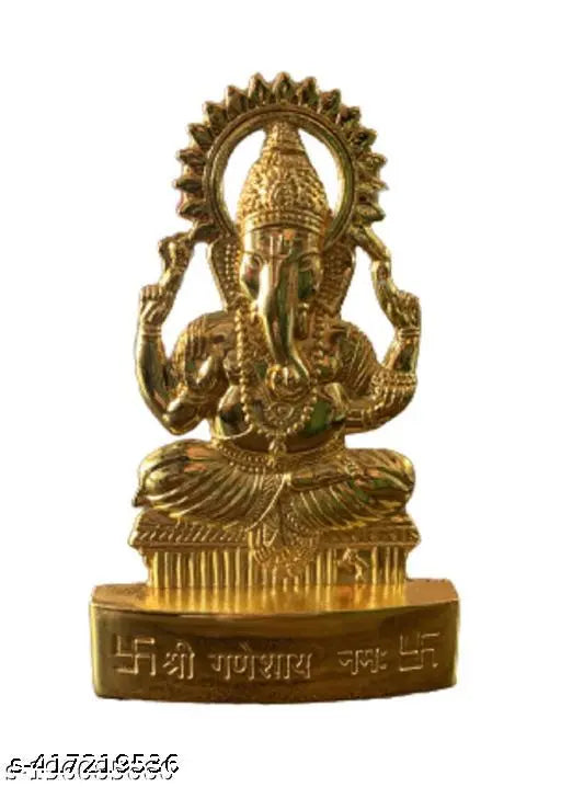 Brass golden Ganesh idol, 11cm tall, Indian home decorative statue for positive energy and spiritual balance