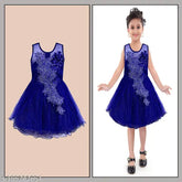 Silver kraft blue net knee-length dress for baby girls (fe1051blu), various sizes available from 3-6 months to 5-6 years