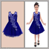 Silver kraft blue net knee-length dress for baby girls (fe1051blu), various sizes available from 3-6 months to 5-6 years
