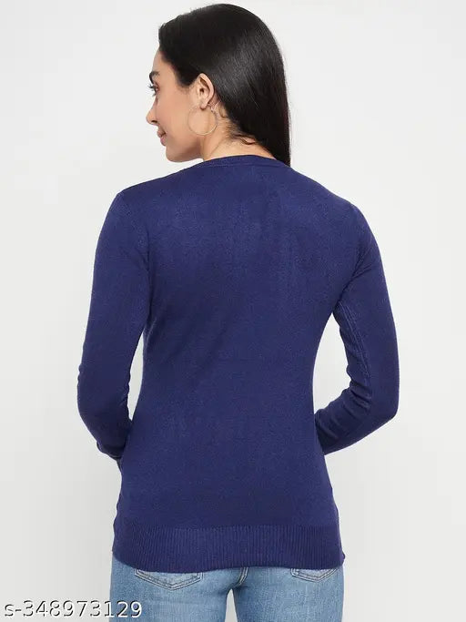 Coco stone print wool women's full sleeve round neck sweater, elevated wardrobe basics for winter