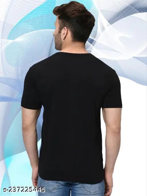 Black cotton-blend Wild West V-neck half-sleeve T-shirt for men on display