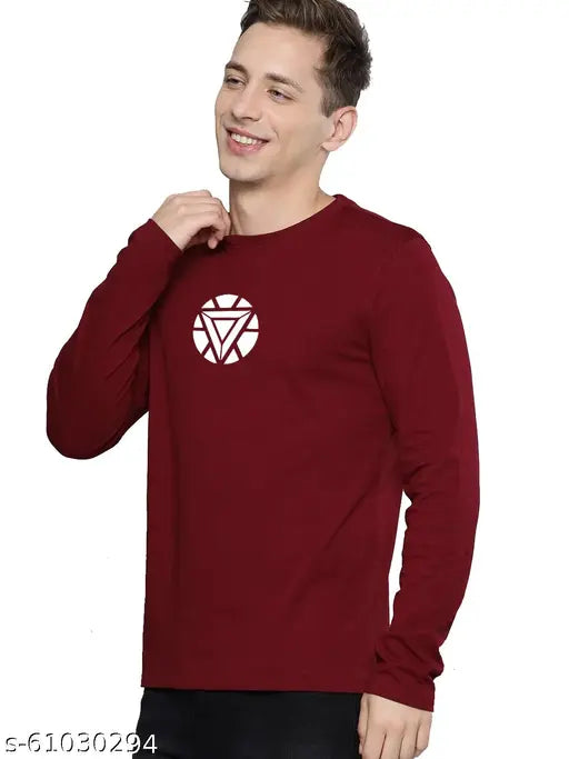 Maroon Ironman graphic printed men's 100% cotton round neck full sleeve t-shirt