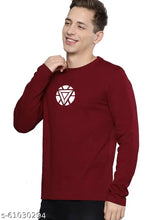 Maroon London Crew graphic printed Ironman cotton men's full sleeve T-shirt on hanger