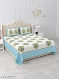 Pure cotton double hand block print king bedsheet set with 2 pillow covers, 17x27. Classic botanical design for adult use in mild winter season, made in India