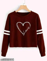 Trendy cotton blend crop top t-shirt, long sleeves with printed pattern, ideal for women and girls. Available in S, M, L, XL sizes