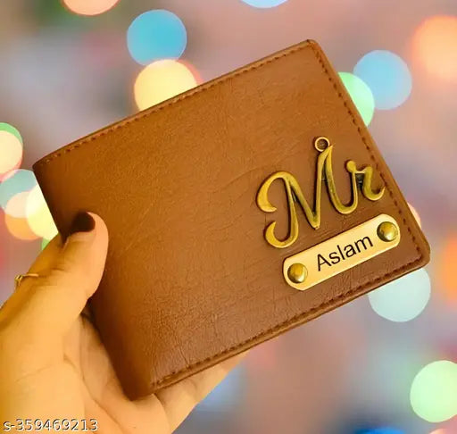 Faux leather wallet, personalized with FANCY NAME for men, 4 compartments, free size (10cm x 9cm)