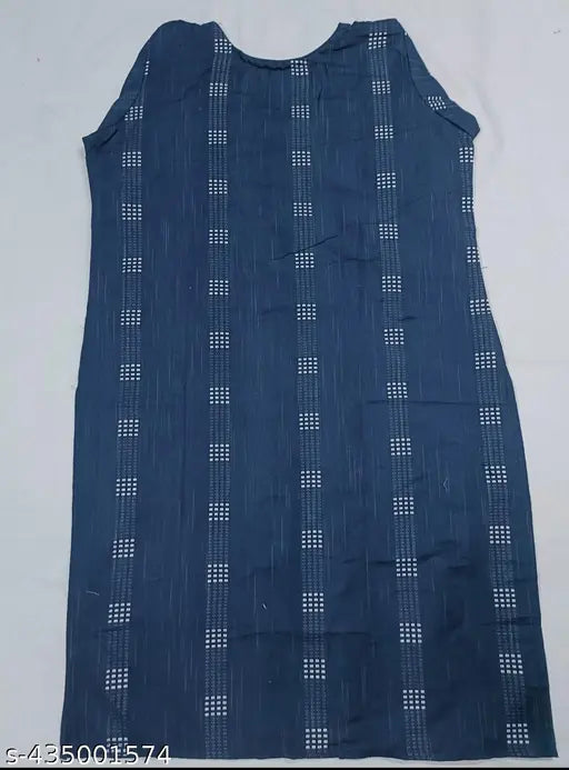 Striped cotton kurti set with dupatta and bottomwear, three-quarter sleeves, single piece, size S to XXXL, Indian fashion on mannequin