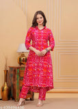 Cotton Candy Red Coord Set 007: Women's printed kurta with three-quarter sleeves and palazzos, Indian ethnic fashion