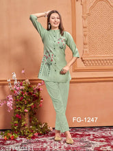 Blue viscose embroidered kurta and pant set for women, three-quarter sleeves, Indian wedding and festival wear