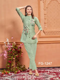 Blue viscose embroidered kurta and pant set for women, three-quarter sleeves, Indian wedding and festival wear