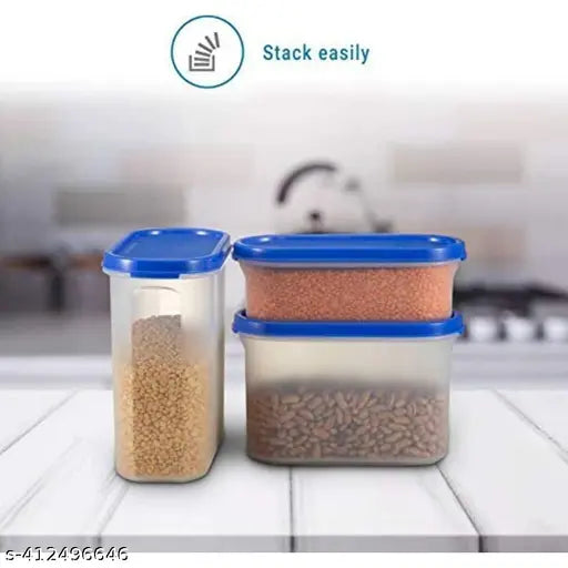 Blue plastic modular storage container set, air-tight for tea, coffee, sugar, spices. Capacity: 1500ml x 12 pcs (India)