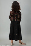 Kids Rayon gold printed black gown set with jacket, three-quarter sleeves, Indian-inspired design for kids' formalwear