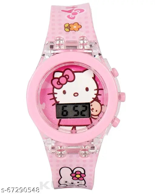 Pink LED glowing digital watch, Hello Kitty shape for girls, soft & comfortable, great gift item