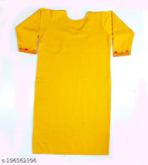 Mustard wool three-quarter sleeve embroidered kurti (Trendy Woman) - premium quality winter wear