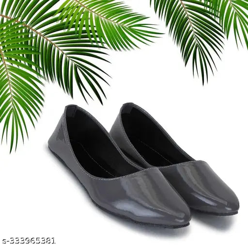 Grey patent leather ballerinas - comfortable women's & girls' flats with closed back, suitable for all-day wear