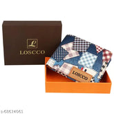 Blue Faux Leather Men's Wallet with 2 compartments, printed pattern, and stitching detail. Imported for durability and a refined look