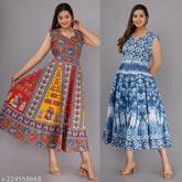 Multicolor printed cotton midi dress for women, S-XXL, Gillkart exclusive deal