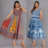 Multicolor printed cotton midi dress for women, S-XXL, Gillkart exclusive deal