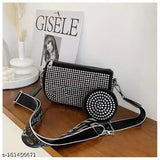 PU embellished small crossbody bag for women with coin purse, chain strap, side shoulder design - India-made fashion accessory