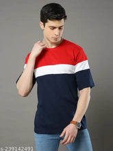 Navy blue and red striped oversized cotton blend men's t-shirt from Zinpand by Yathi Apparels